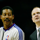 NBA referee Bill Kennedy answers a question from New Jersey Nets coach Lawrence Frank during an Oct. 15, 2007, game in Charlotte, N.C.
Kevin C. Cox/Getty Images